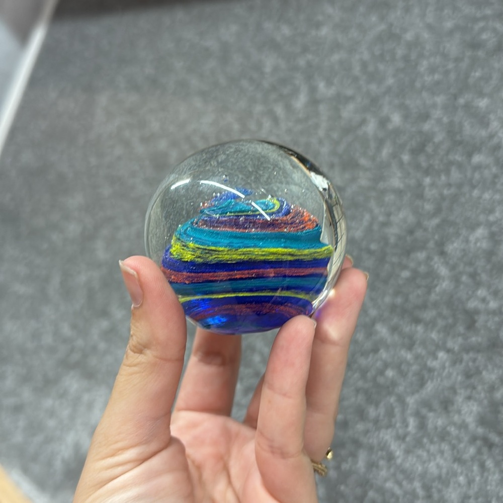 Vintage Paperweight Crystal Colorful Abstract Swirl Glass Orb Collectible Decor